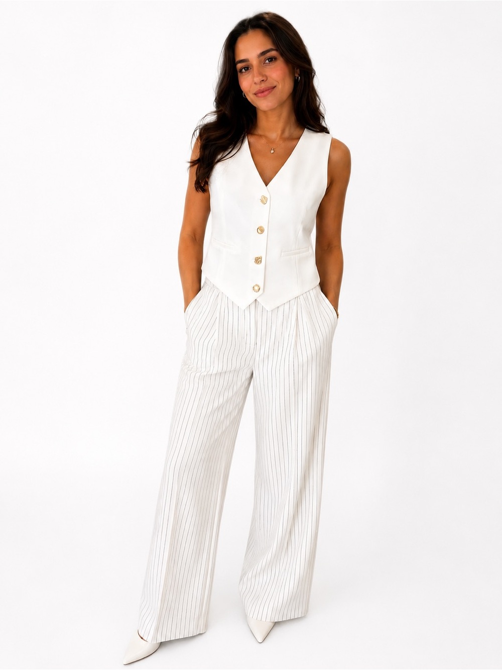 Christian Lacroix Tailored White Vest Gold Button Statement Piece Size Large - Picture 3 of 7